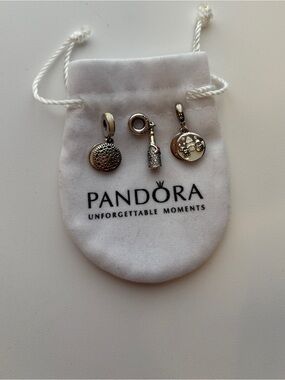 Pandora Silver Charm Set with Dangle Accents - Sterling Silver Bundle 2 retired
